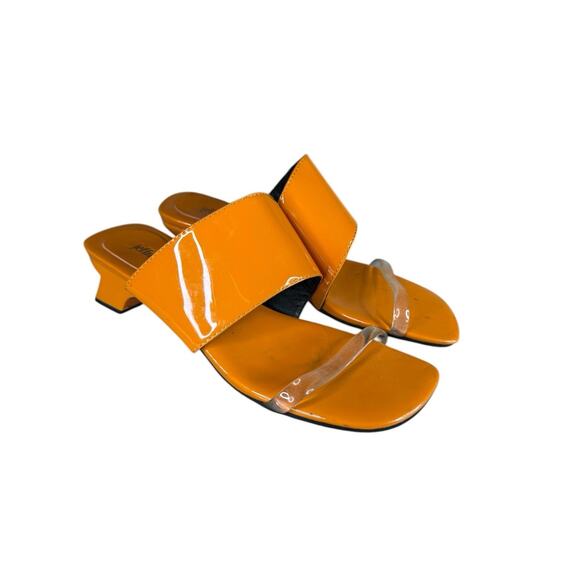 Jeffrey Campbell Clear Strap Orange Patent Leather Mules Sandals Heels 7 - Picture 2 of 10